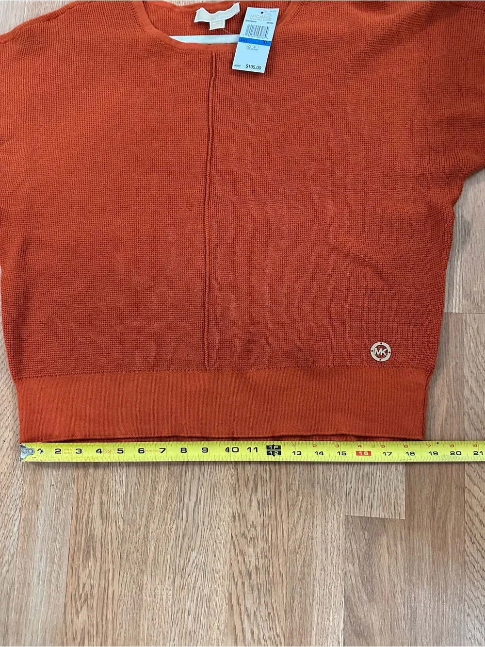 Michael Kors Short-Sleeve Knit Top in Rust Orange